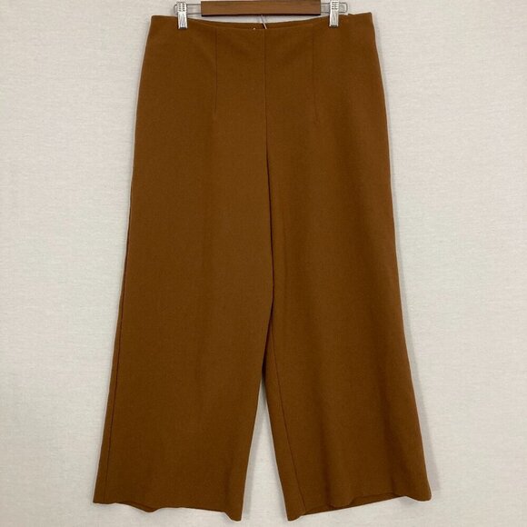 Joie Brown Side Zip Wide Leg Ankle Pants size 12 Office Career - Picture 1 of 9